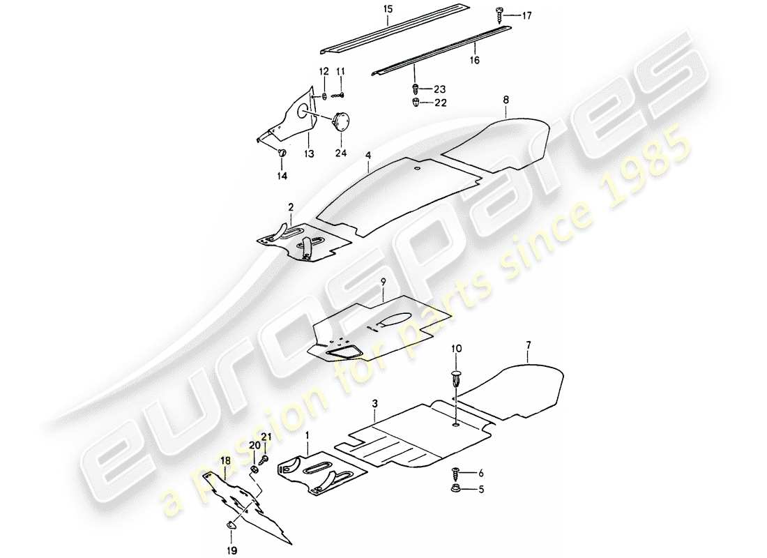 porsche 964 (1990) trims - footwell - detachable carpets part diagram