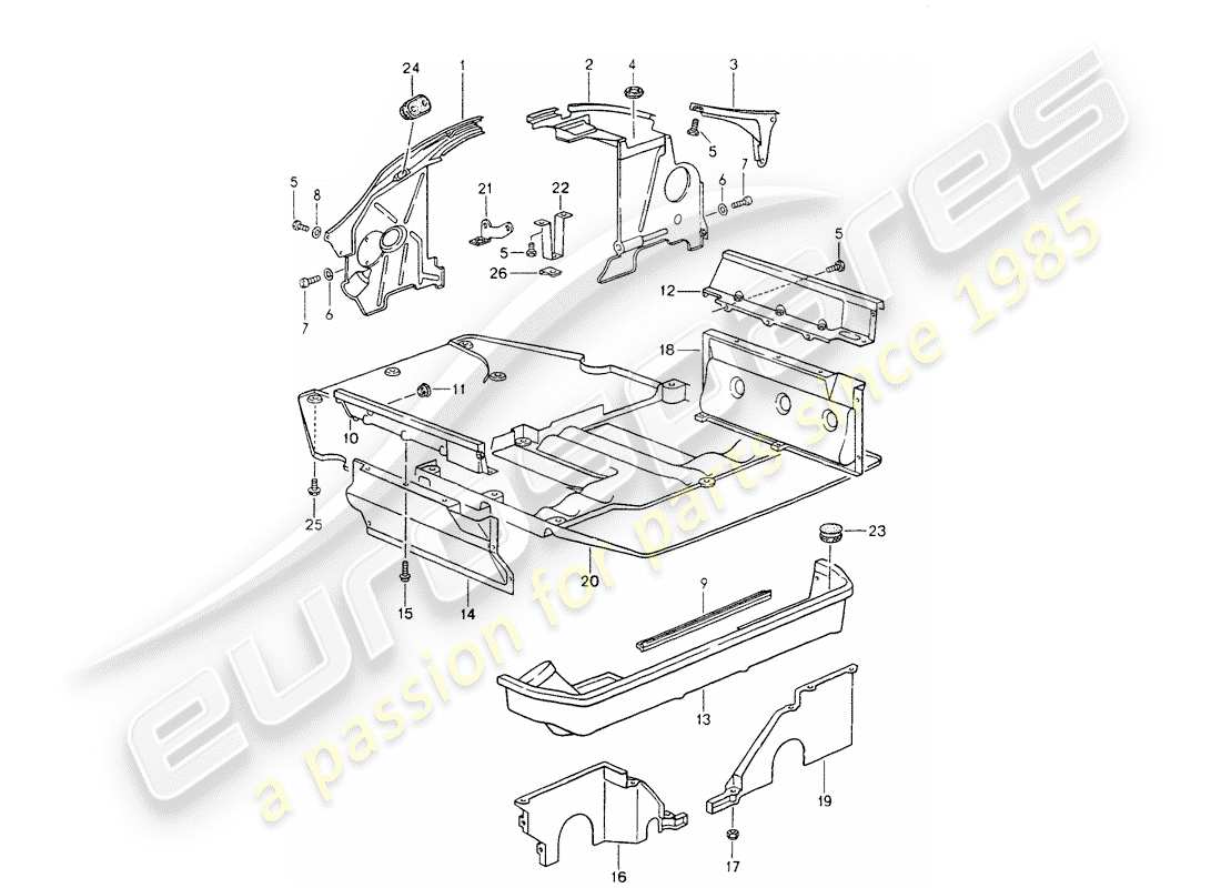 porsche 964 (1993) engine cover - engine capsule part diagram