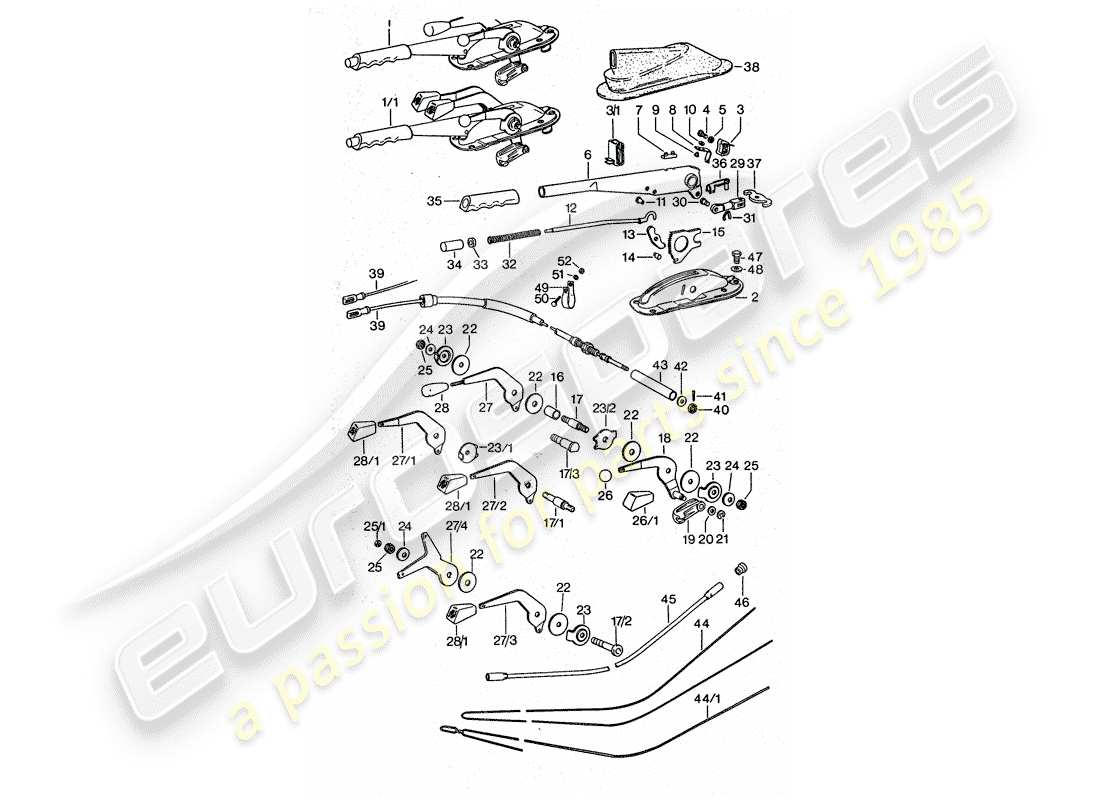 porsche 911 turbo (1977) operating lever - handbrake - manual throttle part diagram