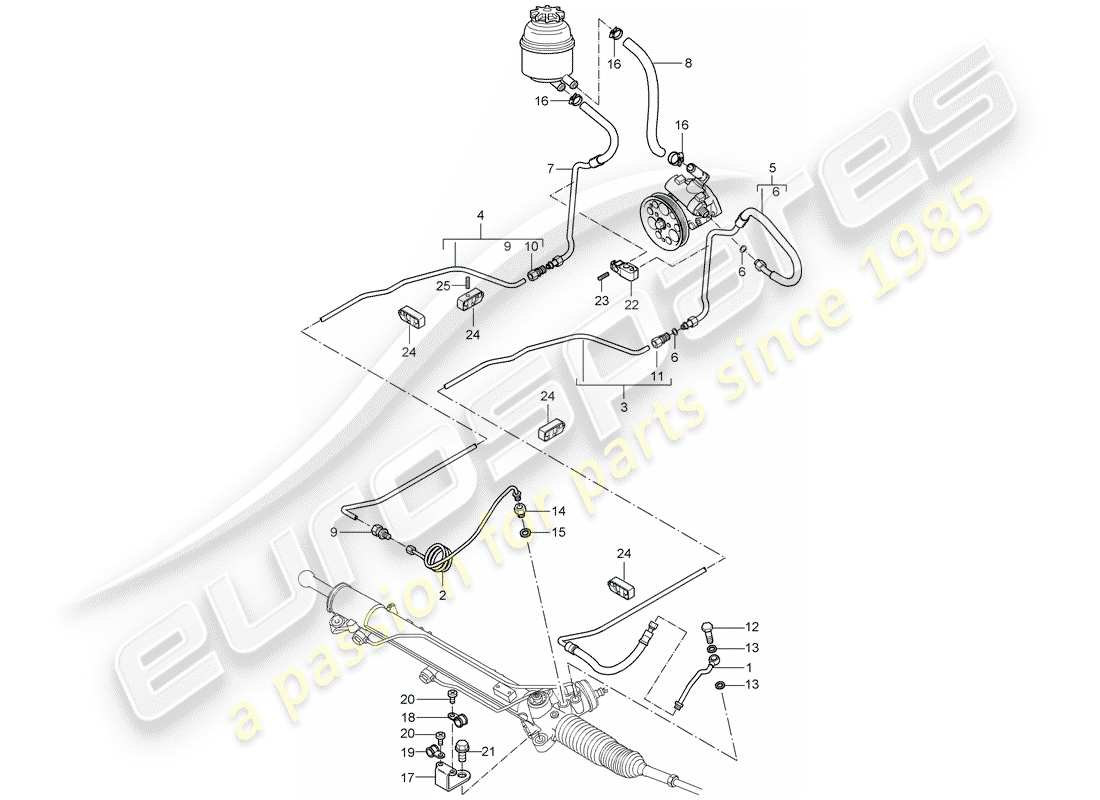 porsche carrera gt (2004) power steering - hydraulic line part diagram