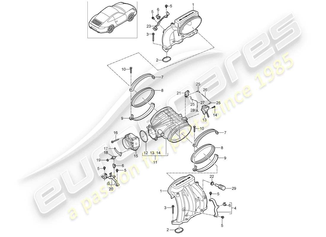 porsche 997 gen. 2 (2010) intake air distributor part diagram