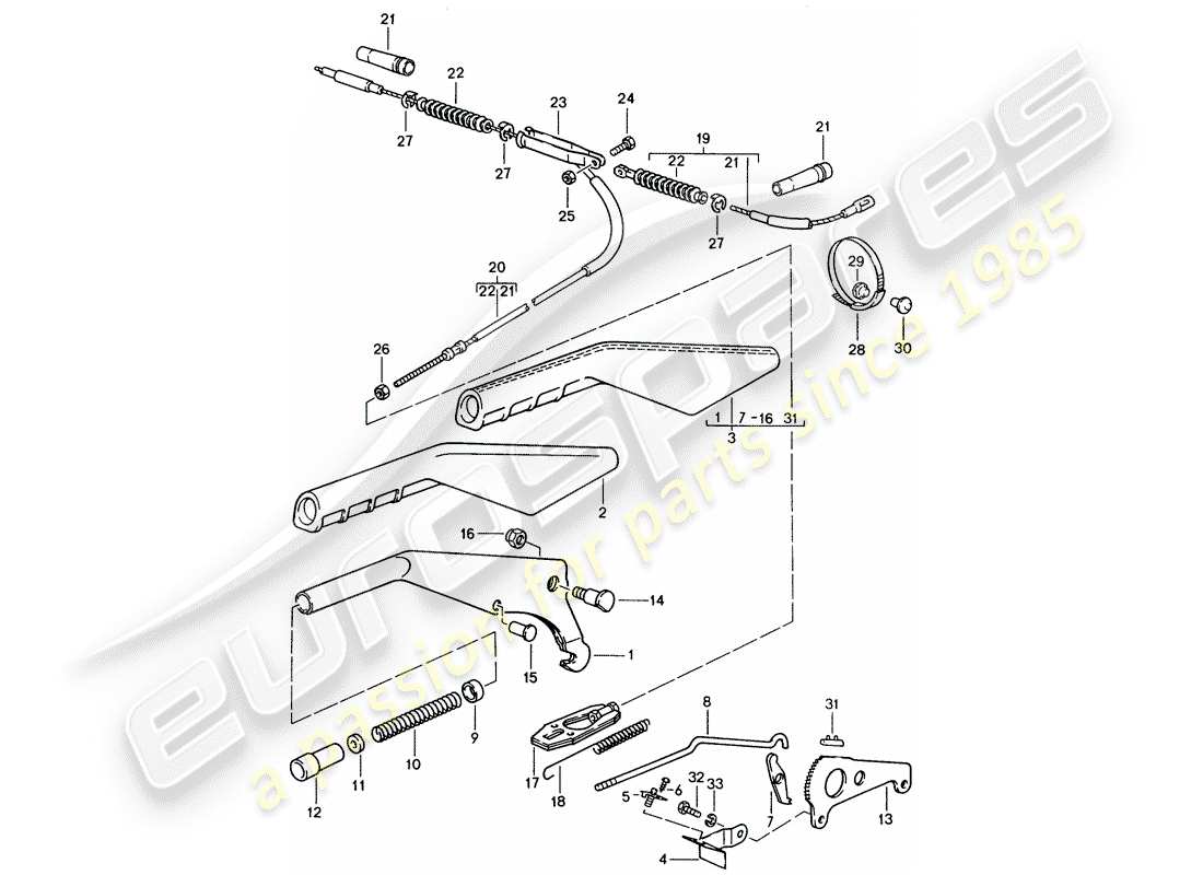 porsche 944 (1991) hand brake lever part diagram