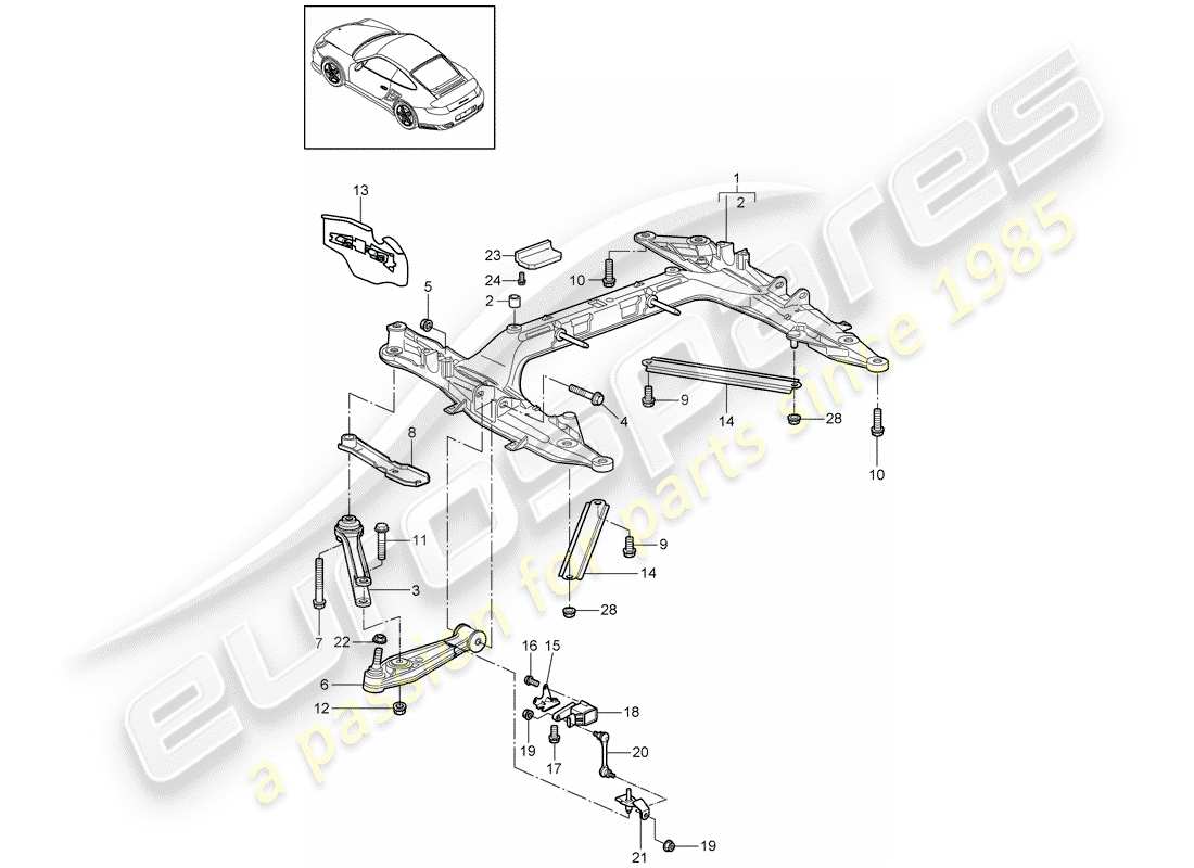 porsche 911 t/gt2rs (2011) cross member part diagram