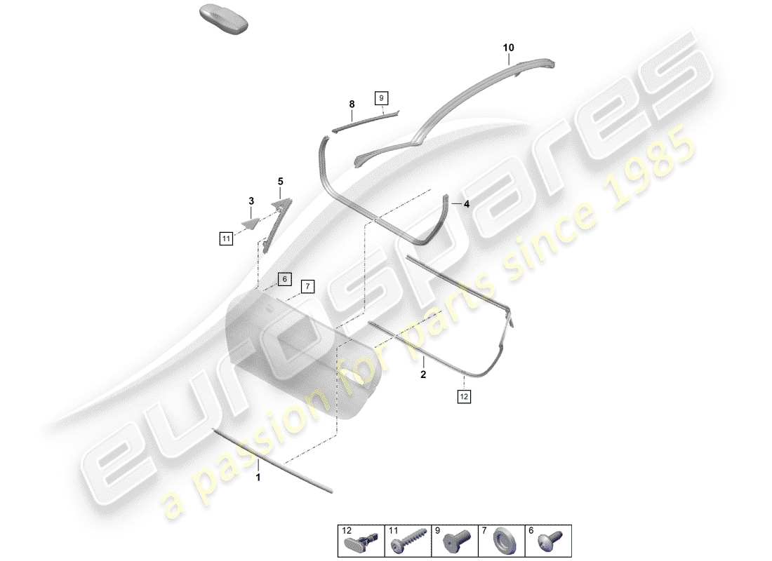 porsche boxster spyder (2020) door seal part diagram