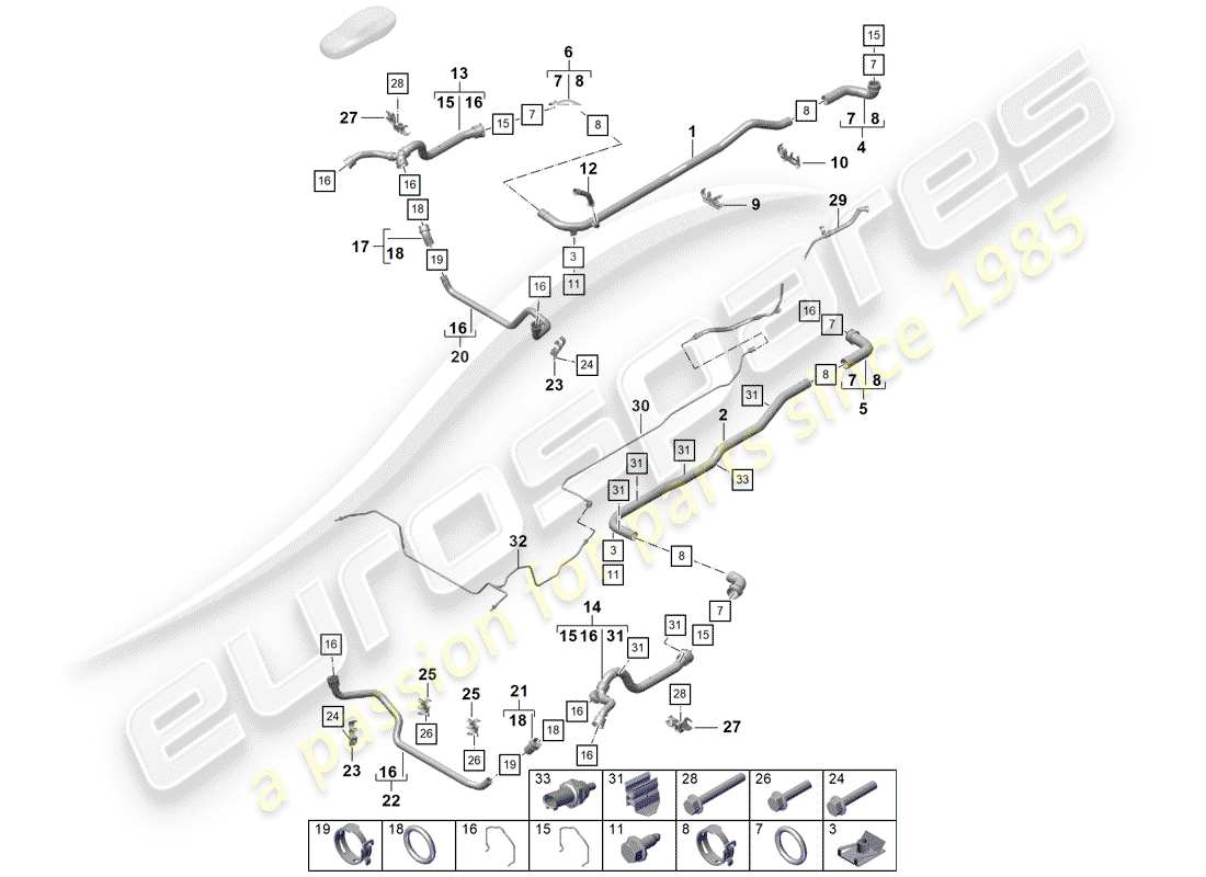 porsche boxster spyder (2020) water cooling part diagram