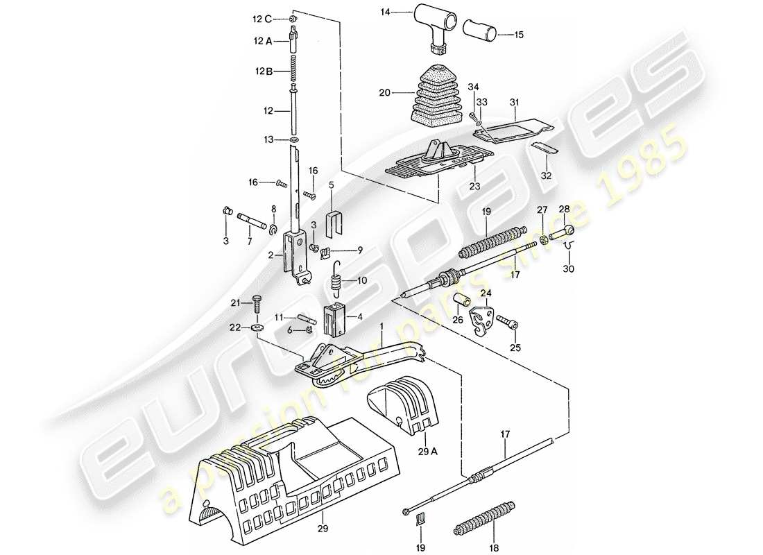 porsche 928 (1989) shift mechanism - for vehicles with - automatic transmission part diagram