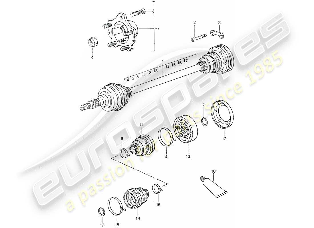 porsche 964 (1990) drive shaft - rear-wheel hub part diagram