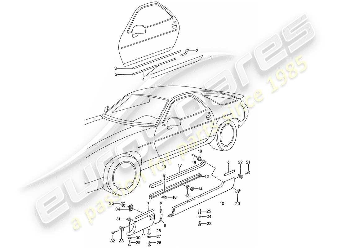 porsche 928 (1989) side member trim part diagram