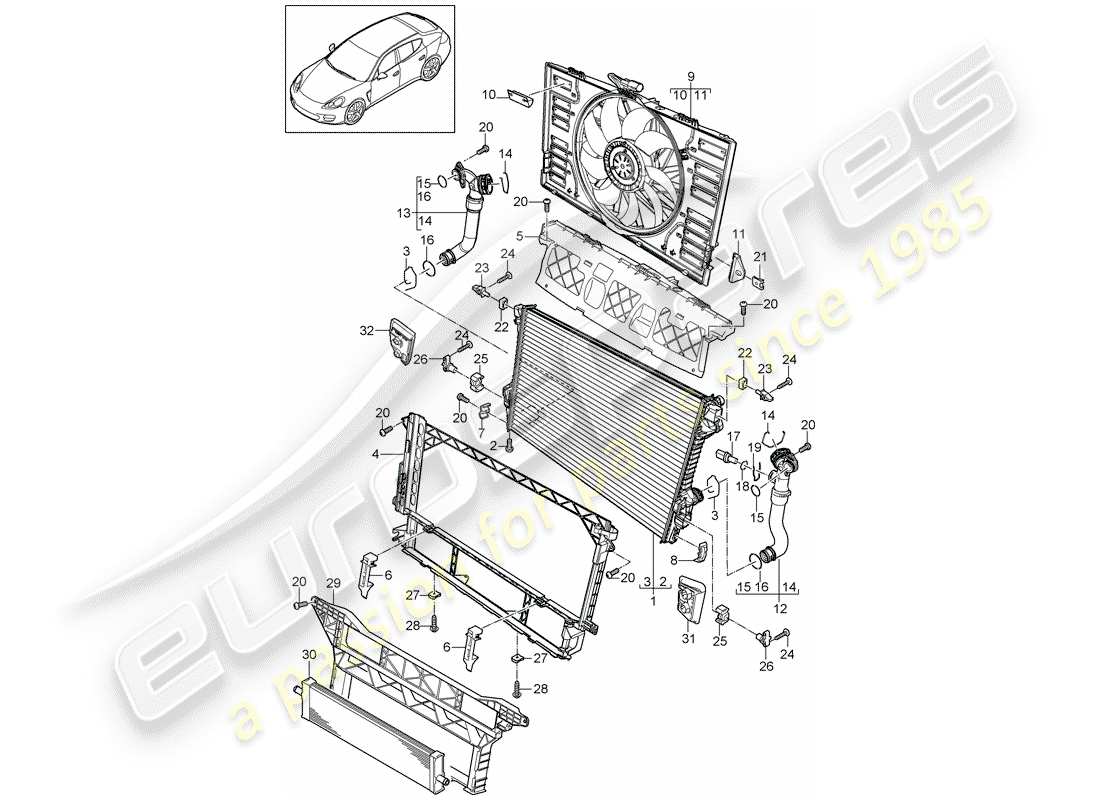 porsche panamera 970 (2012) water cooling part diagram