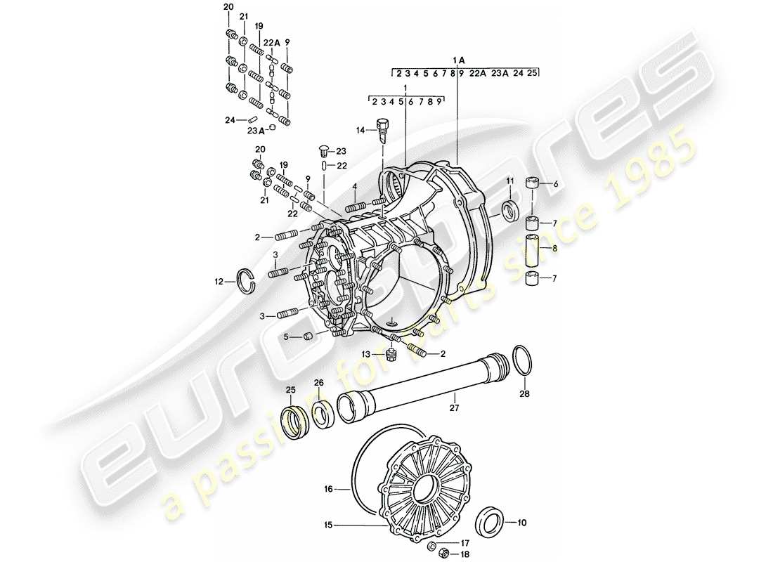 porsche 911 (1984) replacement transmission - transmission case part diagram