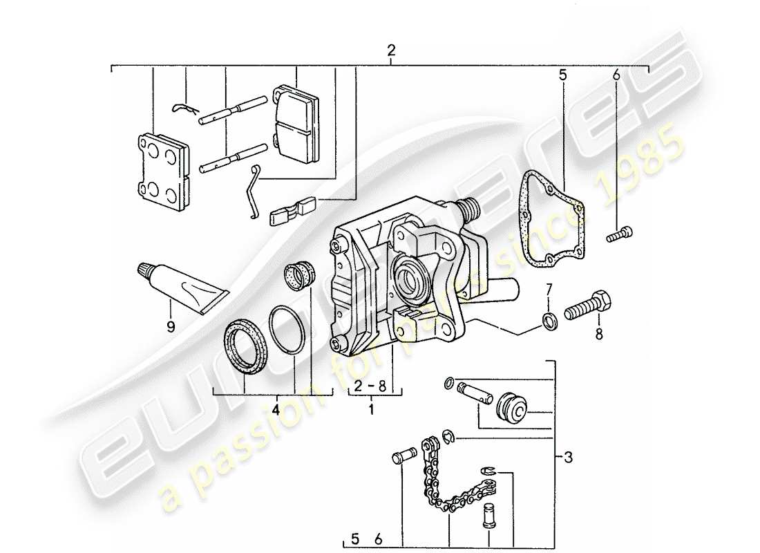 porsche 959 (1987) brake calliper - for - handbrake part diagram