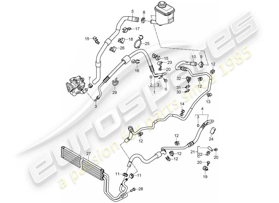 porsche cayenne (2009) power steering part diagram