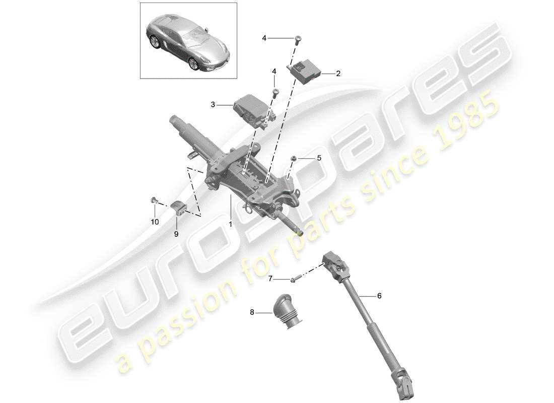 porsche cayman 981 (2015) steering column part diagram