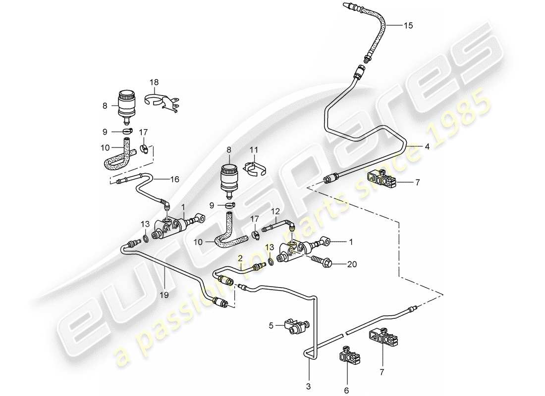 porsche 997 t/gt2 (2007) hydraulic clutch part diagram