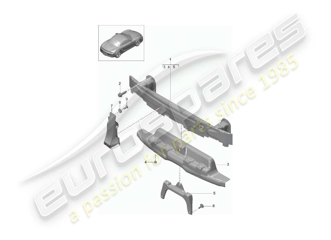 porsche boxster 981 (2013) bumper bracket part diagram