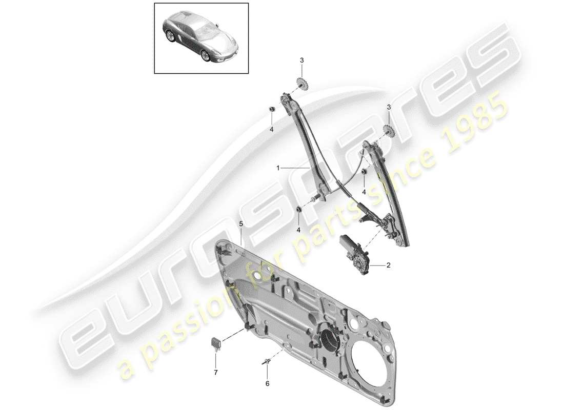 porsche cayman 981 (2015) window regulator part diagram