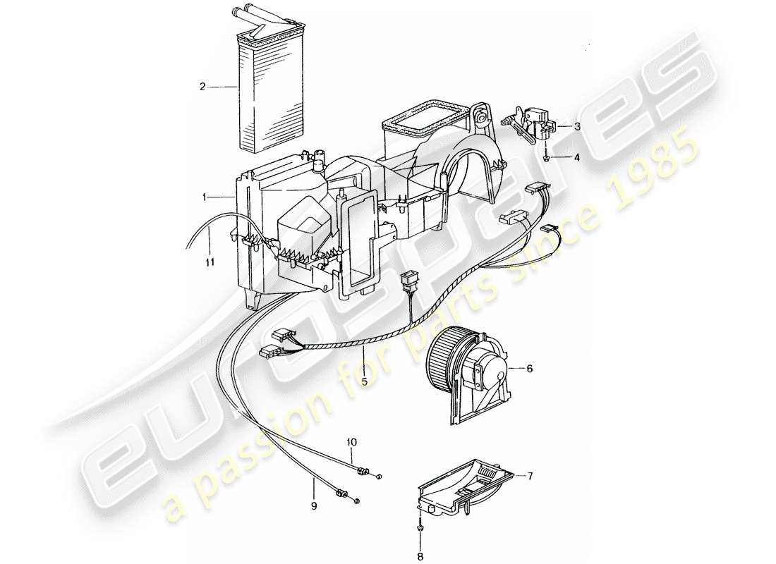 porsche 996 (2001) heater - single parts part diagram