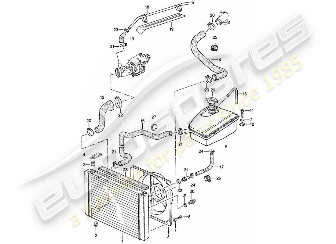 porsche 924s (1988) water cooling part diagram