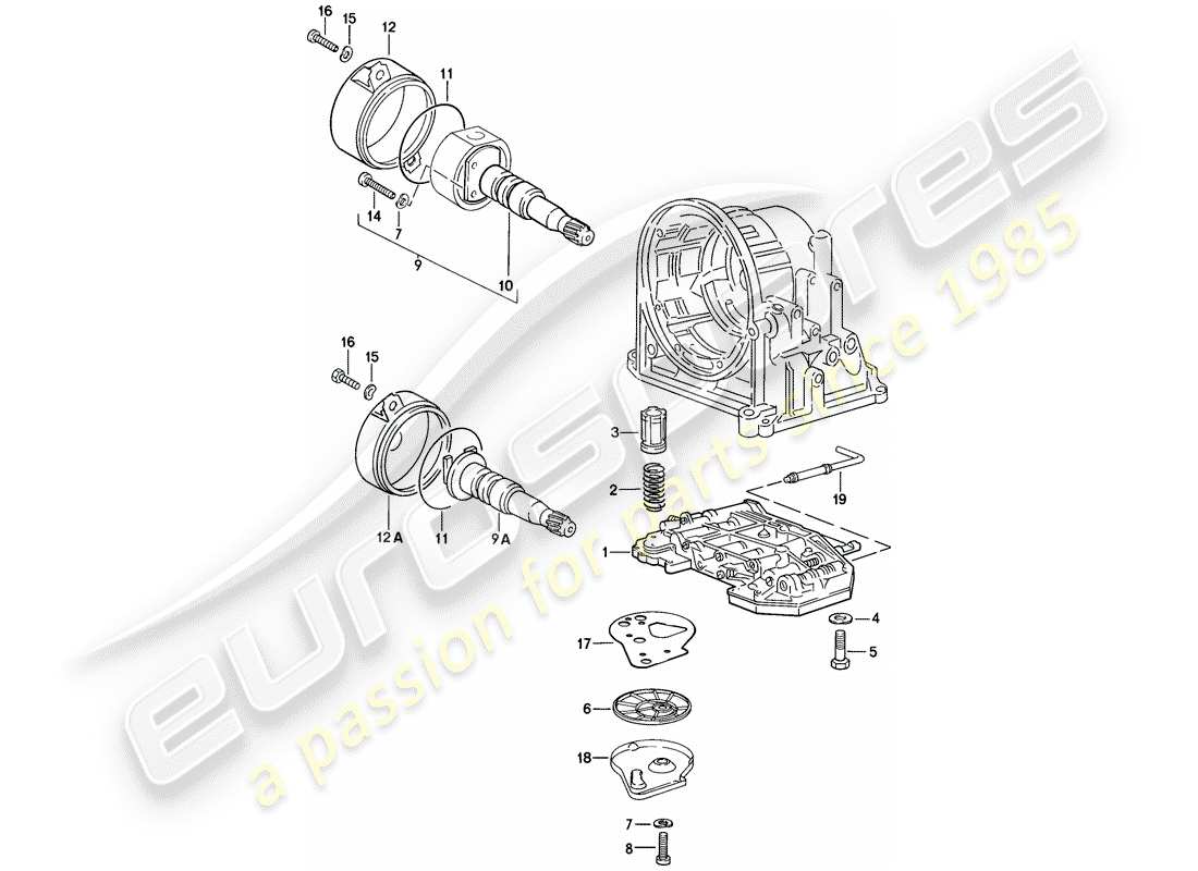 porsche 944 (1982) valve body - governor - oil strainer - automatic transmission part diagram