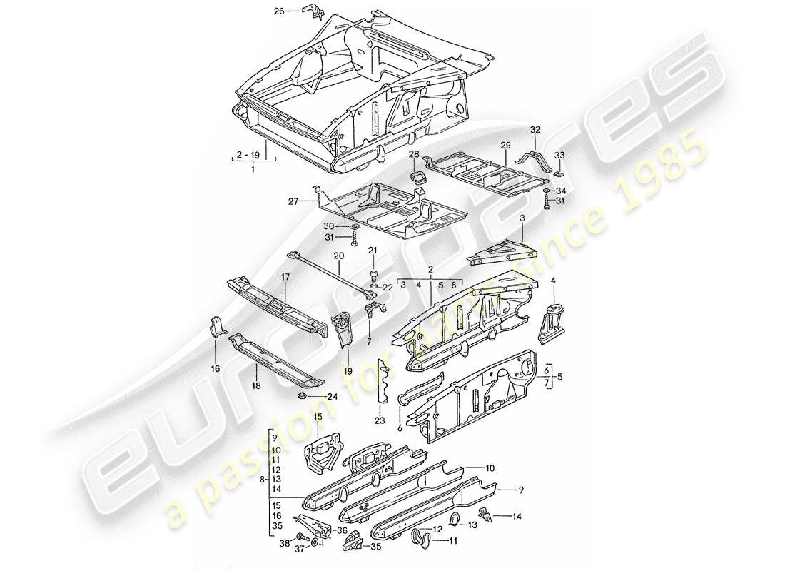 porsche 928 (1991) front end part diagram