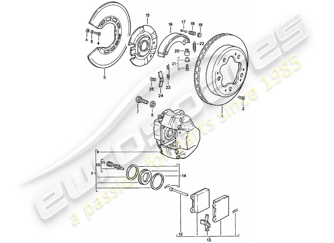 porsche 911 (1979) disc brakes - rear axle part diagram