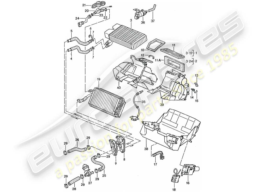 porsche 944 (1990) heater - air conditioner part diagram