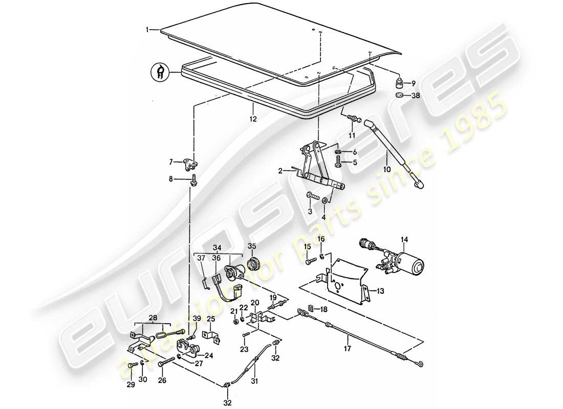 porsche 944 (1990) rear trunk lid part diagram