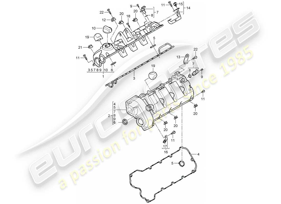 porsche cayenne (2009) valve cover part diagram