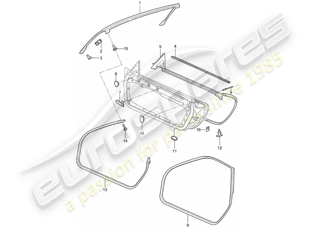 porsche 997 gen. 2 (2011) door seal part diagram