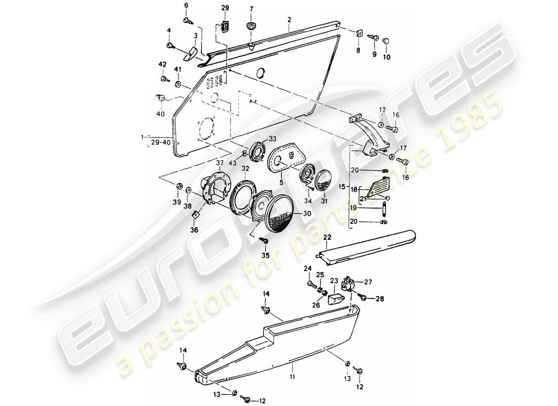 porsche 964 (1992) interior equipment - doors part diagram