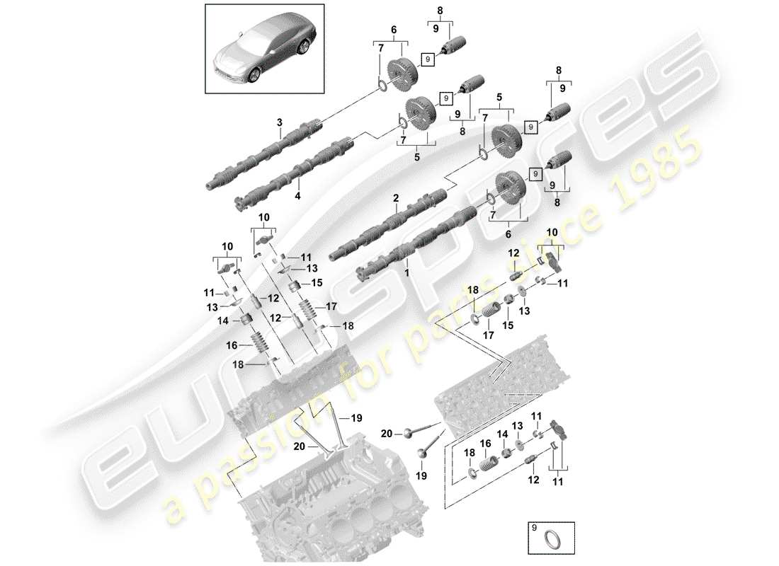 porsche panamera 971 (2018) camshaft, valves part diagram