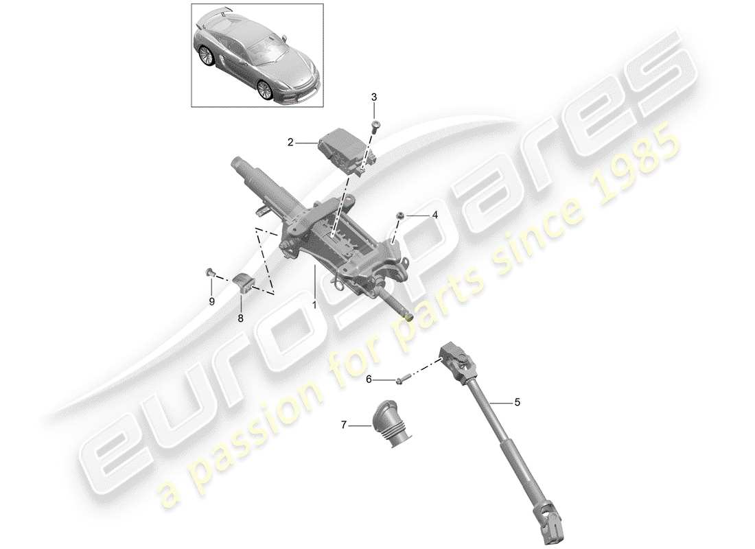 porsche cayman gt4 (2016) steering column part diagram