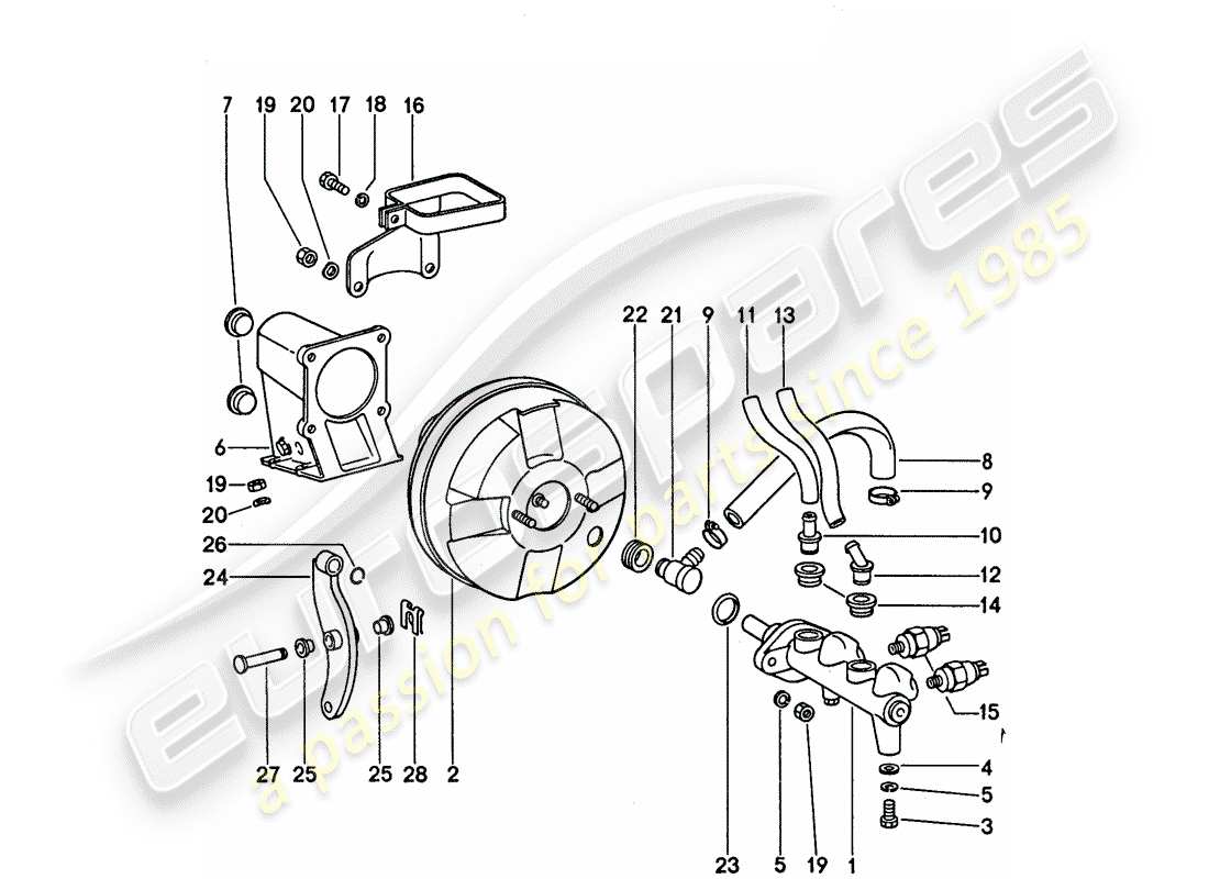 porsche 911 (1974) brake master cylinder - for vehicles with - brake booster - d - mj 1977>> part diagram