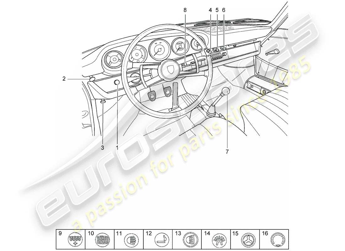 porsche 911/912 (1966) button - switch part diagram