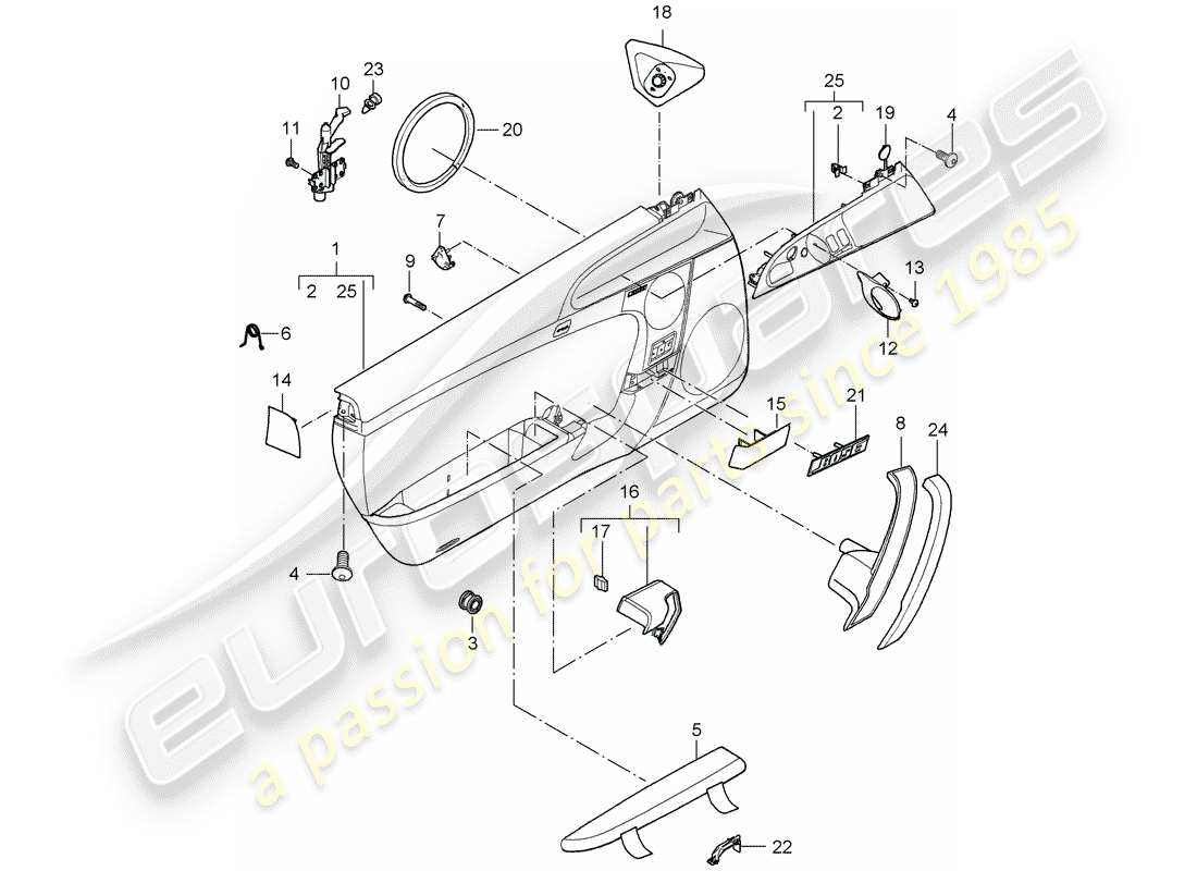 porsche 997 t/gt2 (2007) door panel part diagram