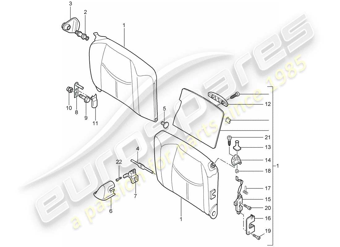 porsche 997 (2005) emergency seat backrest part diagram