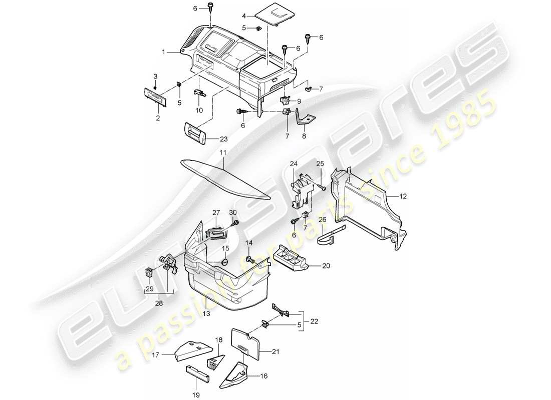 porsche 997 gen. 2 (2009) luggage compartment part diagram