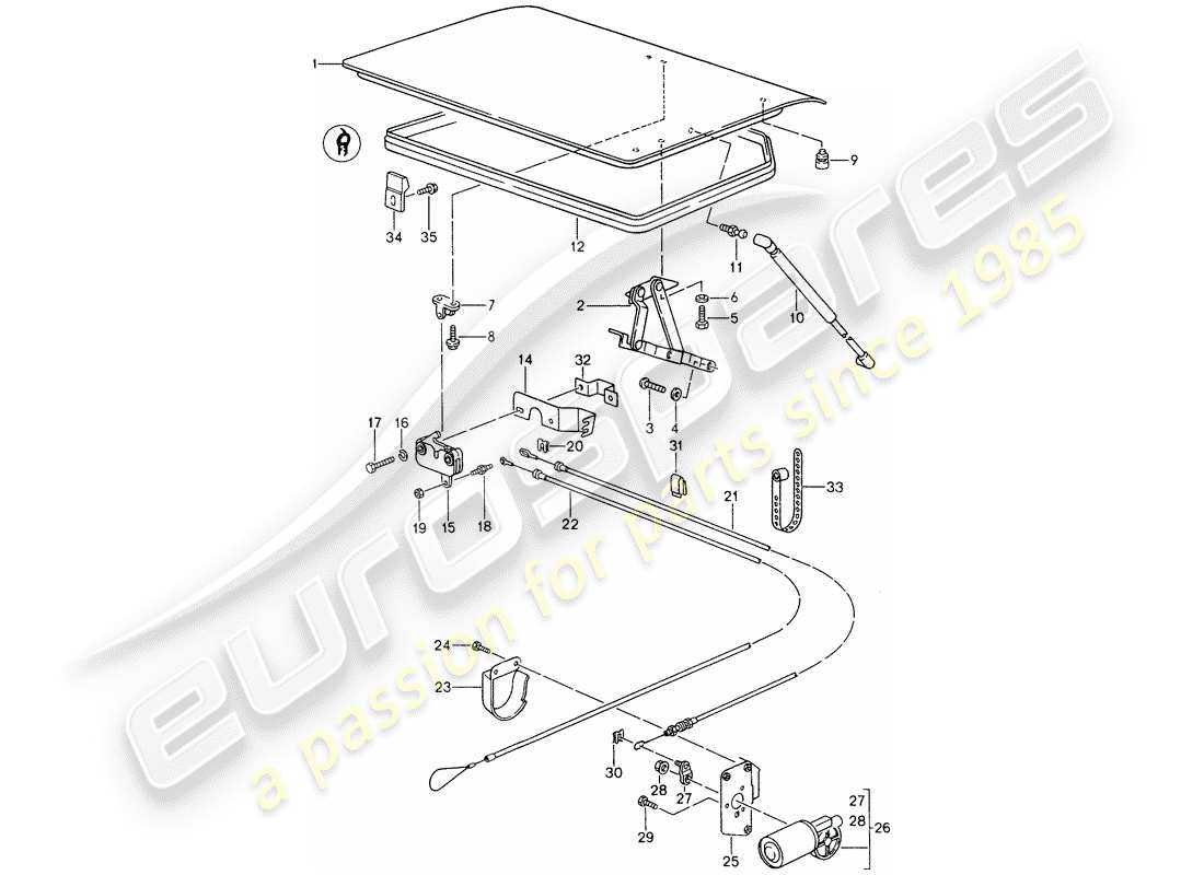 porsche 968 (1992) rear trunk lid part diagram