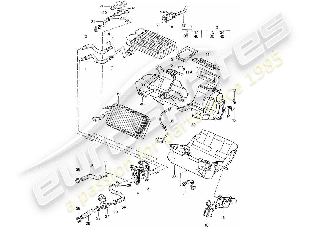 porsche 968 (1992) heater - air conditioner part diagram