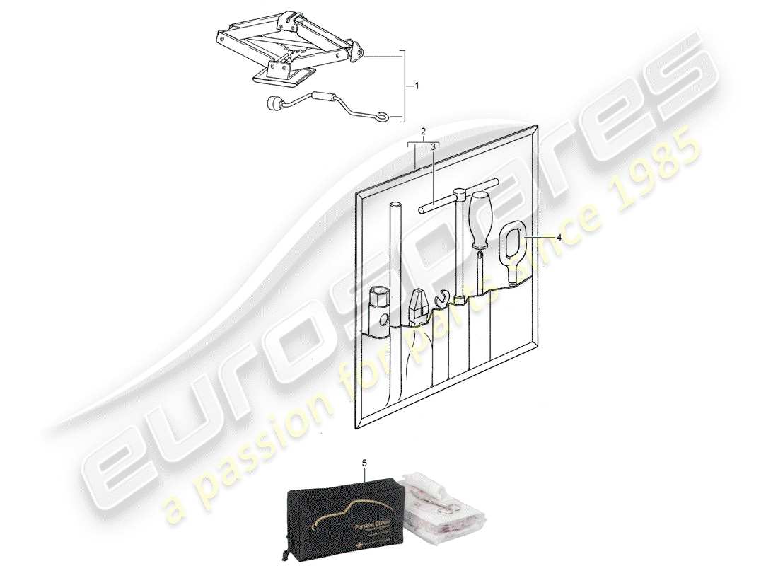 porsche 924s (1986) accessories - tool - first aid kit part diagram