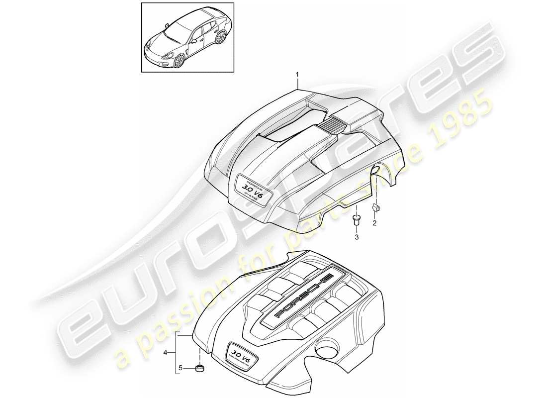 porsche panamera 970 (2011) engine cover part diagram