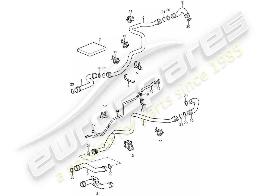 porsche 997 t/gt2 (2007) water cooling 1 part diagram