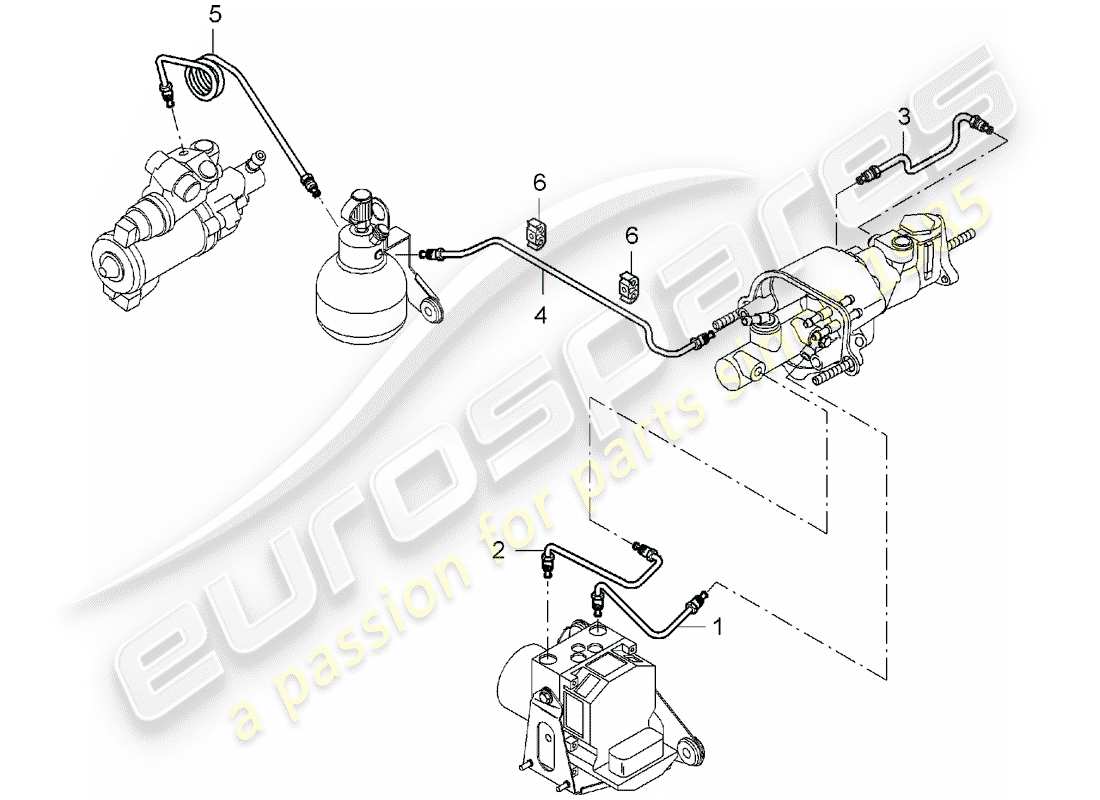 porsche carrera gt (2004) brake lines - front end part diagram