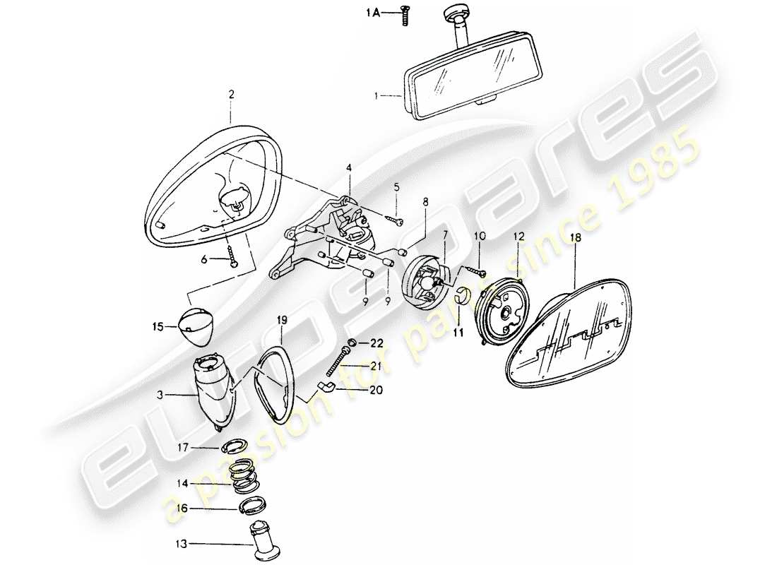 porsche 964 (1989) rear view mirror inner - rear view mirror - rear view mirror part diagram