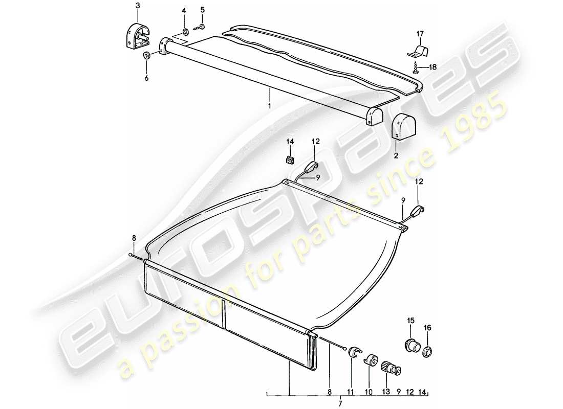 porsche 924s (1986) luggage compartment cover part diagram