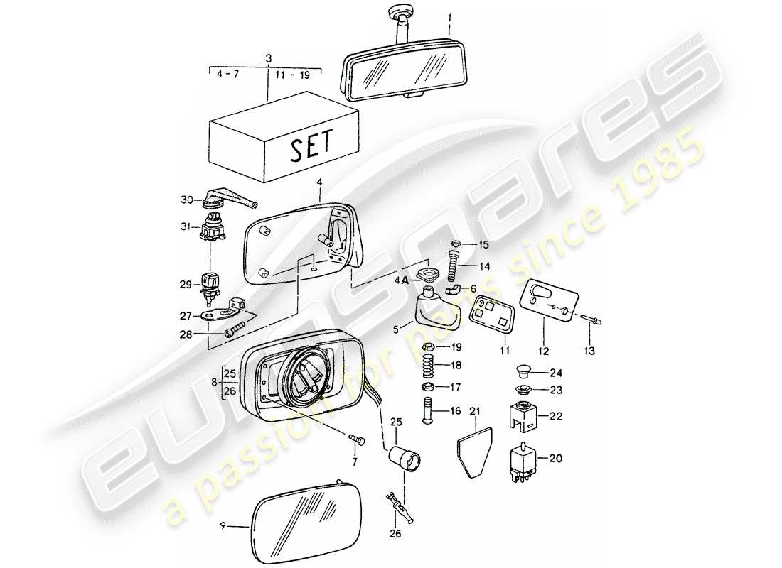 porsche 964 (1992) rear view mirror inner - rear view mirror - d >> - mj 1991 part diagram