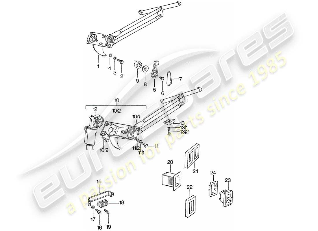 porsche 911 (1974) window regulator part diagram