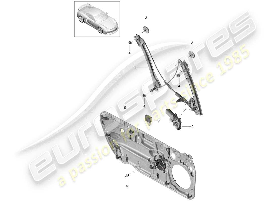 porsche cayman gt4 (2016) window regulator part diagram