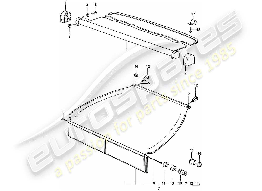 porsche 944 (1987) luggage compartment cover part diagram