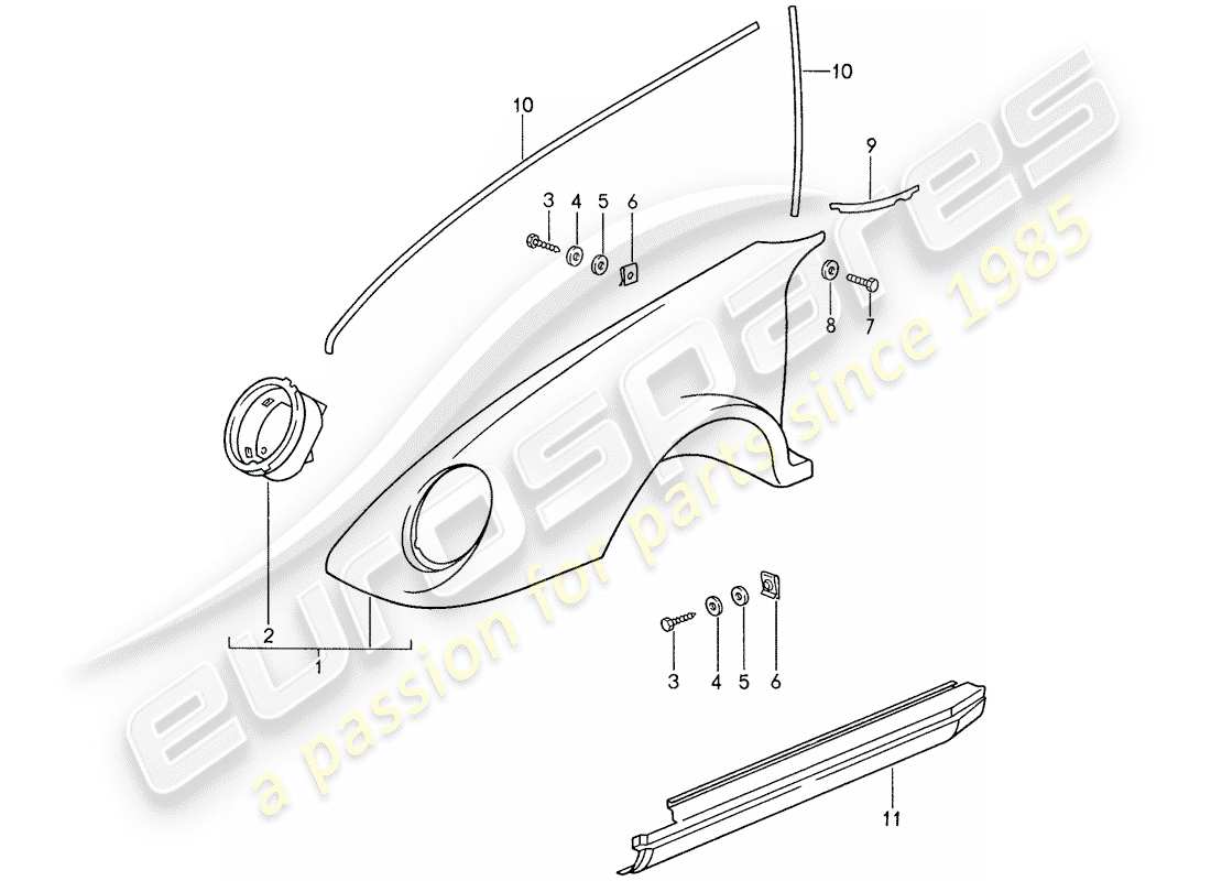 porsche 959 (1988) exterior panelling part diagram